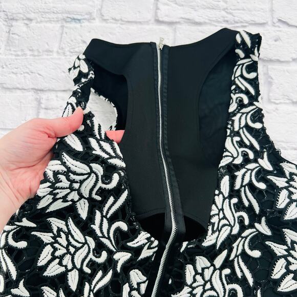 SAM EDELMAN Dress Womans Medium Black White Lace Sheath Sleeveless Embroidereded - Picture 10 of 10